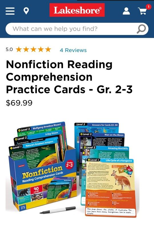Lakeshore Learning Nonfiction Reading Comprehension Practice Cards Grades 2 & 3