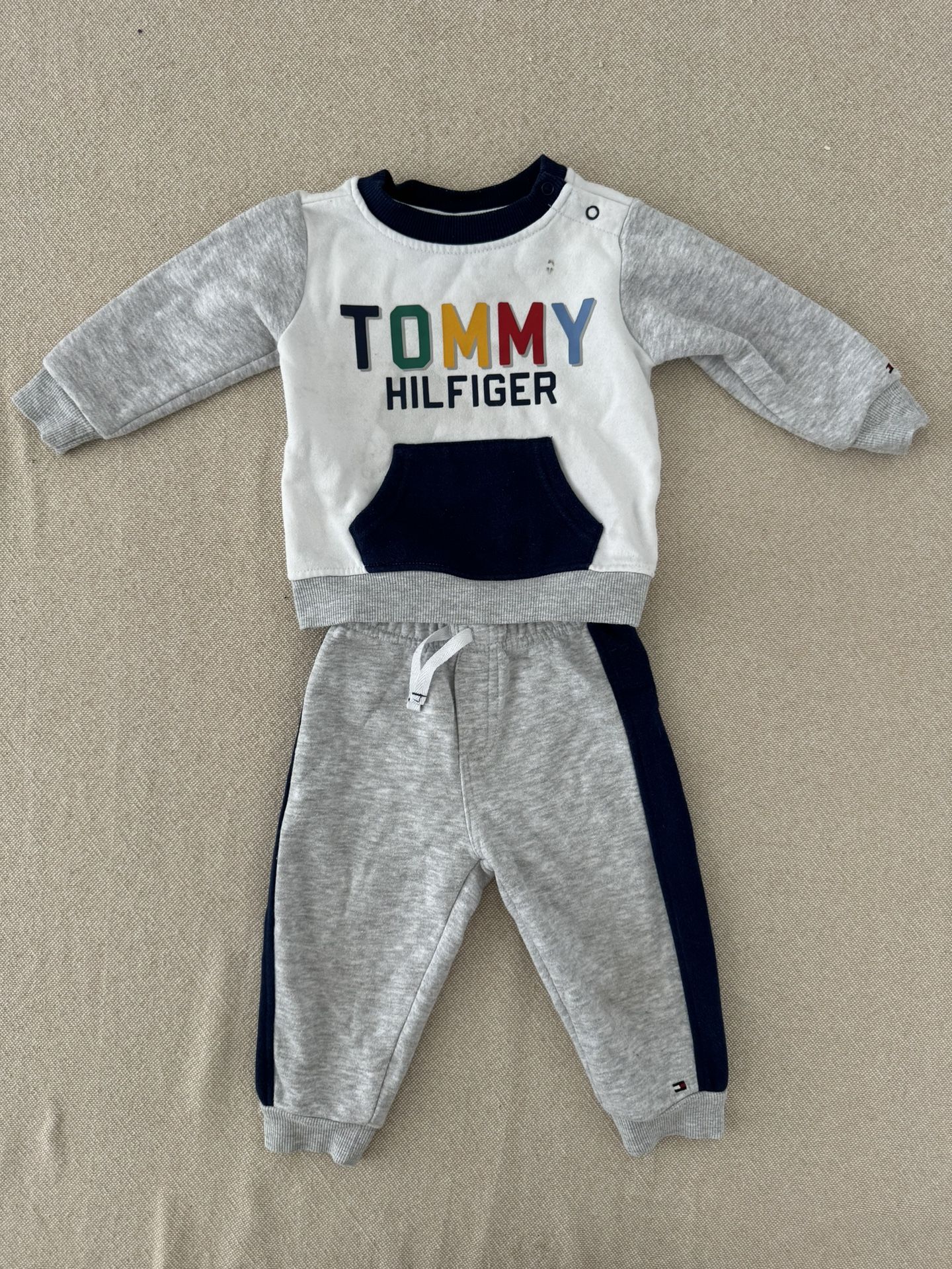 Size 12 Months Tommy Hilfiger Logo Sweatsuit, 2 Pc Set