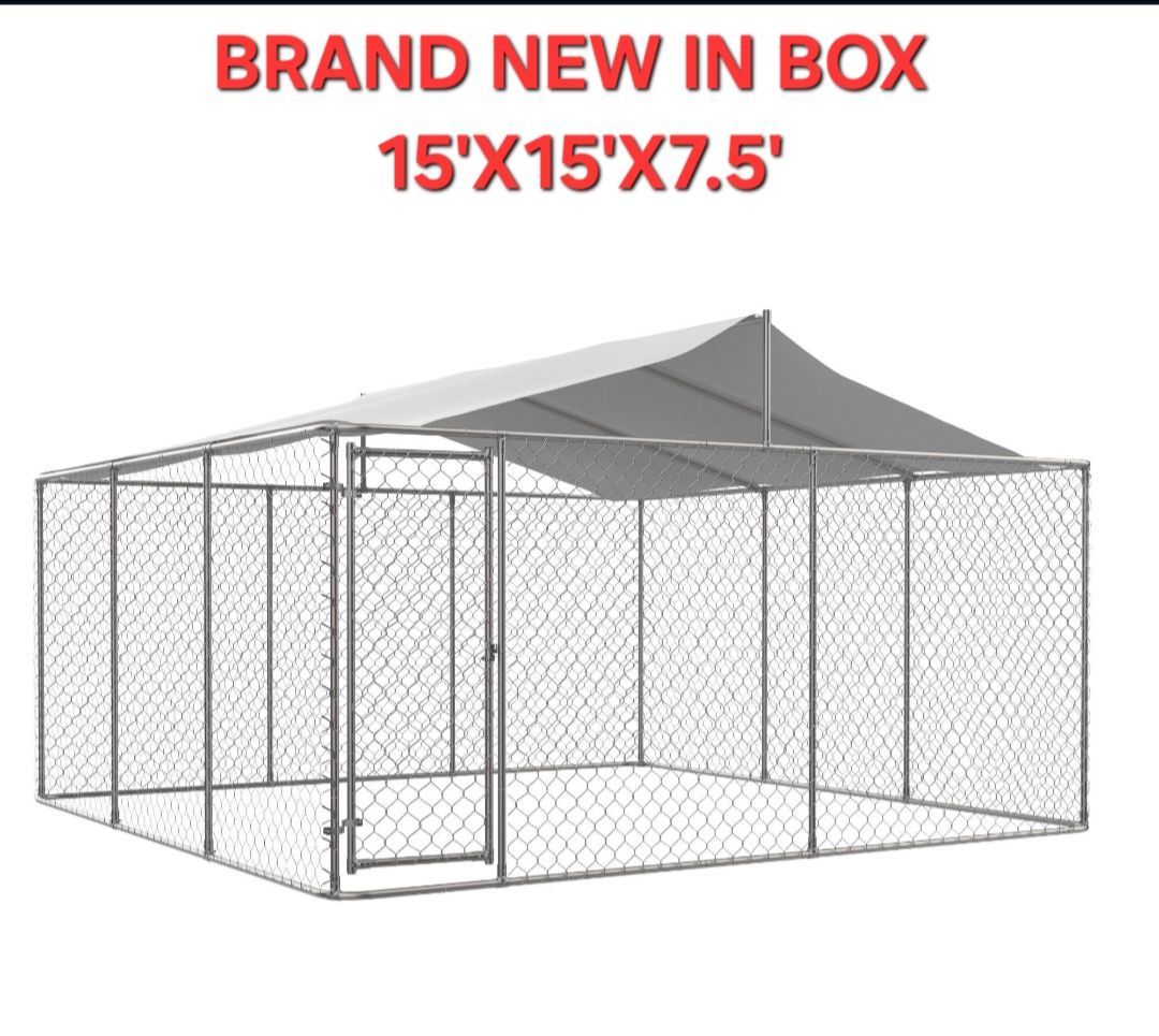 NEW In box! XXL 15'x15'x7.5' dog kennel all weather roof tarp canopy Galvanized Heavy dity wired mesh dog cage Corral de mascota Jaulas Nuevos