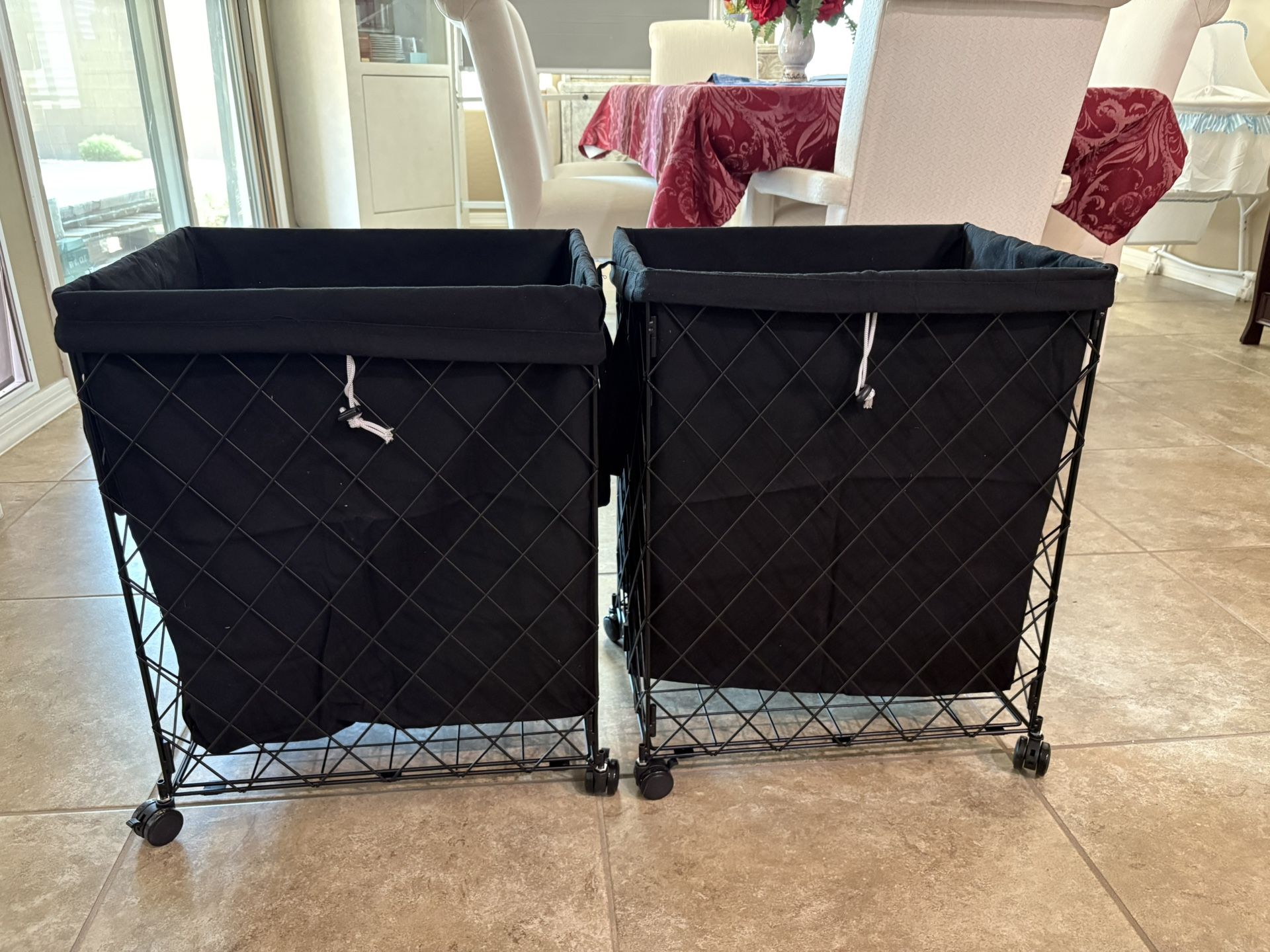 2 Pack Laundry Hamper on Wheels-92L Basket Large Laundry Collapsible With Removable Liner,Rolling Metal Wire Basket-Sturdy Laundry Bag for Dirty Cloth