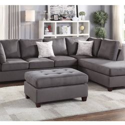 Gray Sectional Sofa With Ottoman (Free Delivery)