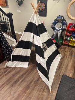 Kids Play Teepee Tent Black White Striped