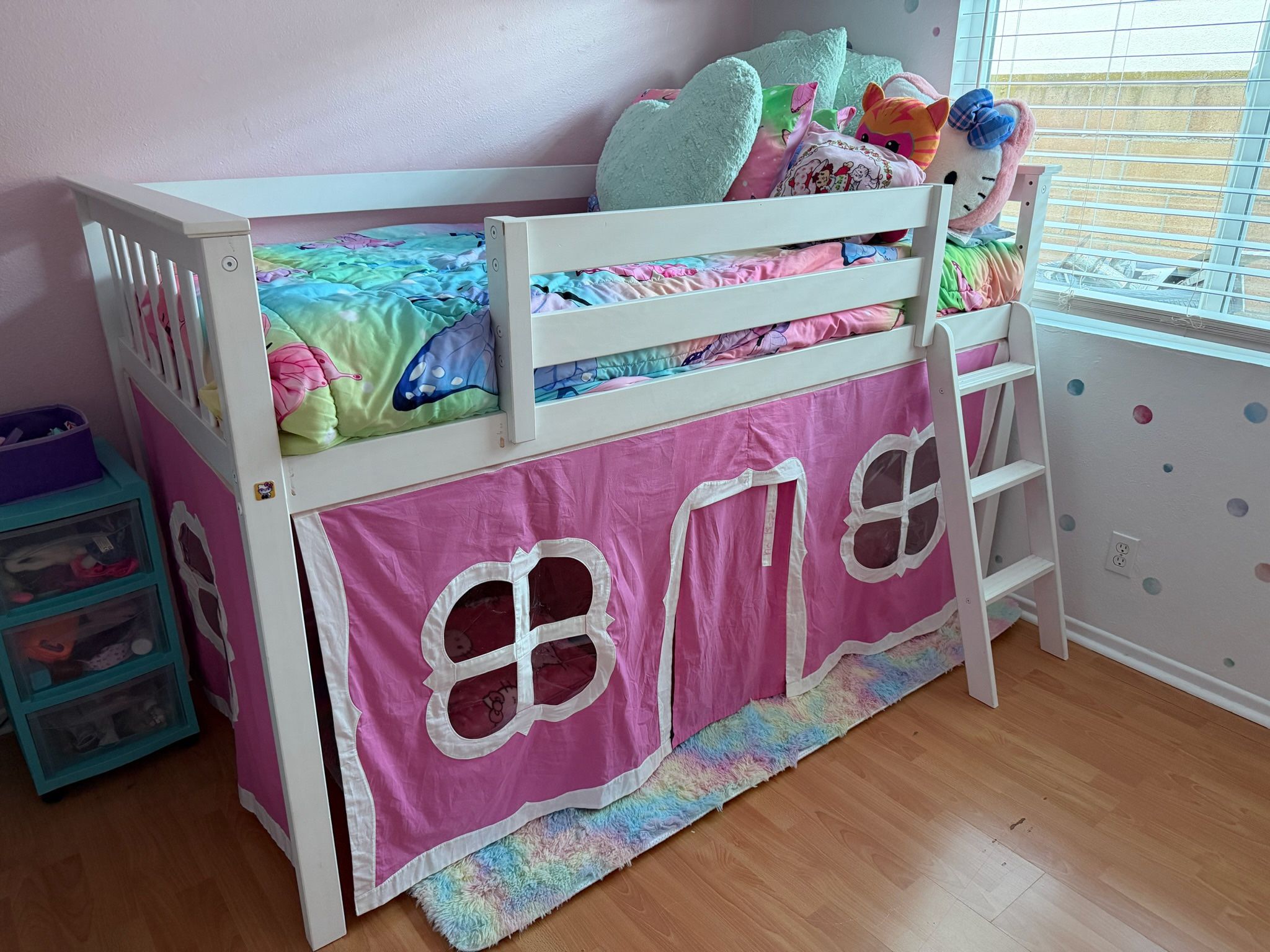White Twin Loft Bed With Slide