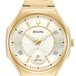 Bulova Gold curv Watch with Diamond Accents unisex watch