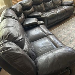 Sectional Leather Couch with 2 Recliners 