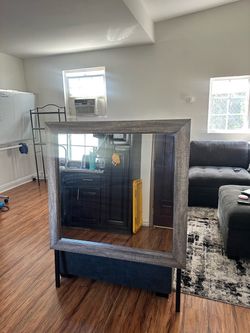 Large Wall Mirror with Gray Wood Frame