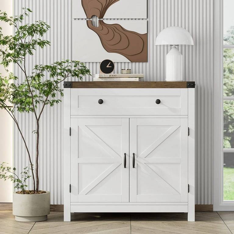 Brand New And Assembled Buffet Sideboard with Drawer, Coffee Bar with Adjustable Shelf for Kitchen Dining Room Entryway, White