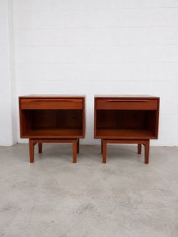 mid century teak nightstands