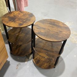 M-New 3 Tier Design Accent Table, Narrow Side or Bedside Stand, Industrial Vintage Nightstand for Bedroom, Living Room, or Small Spaces, Set of 2, Rus