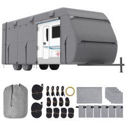 VEVOR Travel Trailer Cover, 24-27 ft RV Cover, 4-Layer Non-Woven Fabric Camper Cover, Waterproof, Windproof and Rip-Stop Class A RV Cover, with Storag