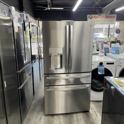 GE Profile - 27.9 Cu. Ft. 4-Door French Door Smart Refrigerator with Hands-Free AutoFill - Stainless Steel