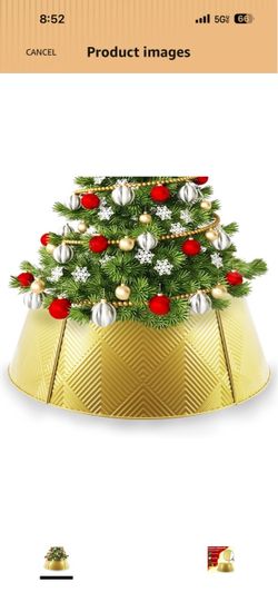 28 Inch Gold Metal Christmas Tree Collar, Chevron Ring Base Cover