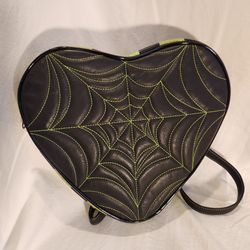 Pumpkin Kult Heart shaped Spider Web Bag / Purse Black And Green 