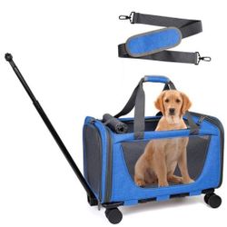 Prokei Cat Carrier with Wheels for Dogs, Telescopic Handle Pet Travel Bag