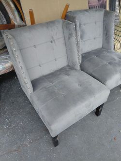 Gray Velvet Tufted Wingback Chair
