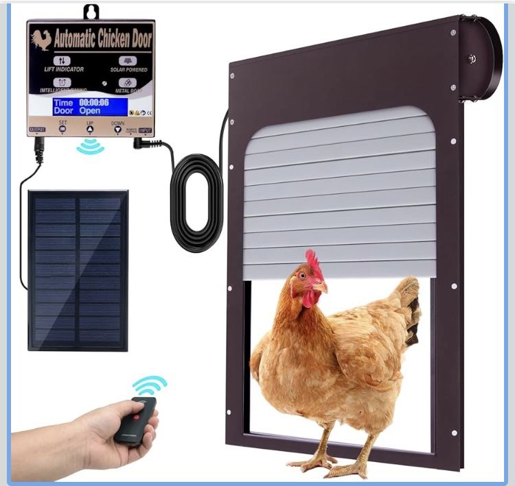 Automatic Chicken Coop Door Solar Powered - Remote Control/Timer/Light Sensor 3 Modes, Anti-Pinch Safety System with LCD Display & Auto Lock