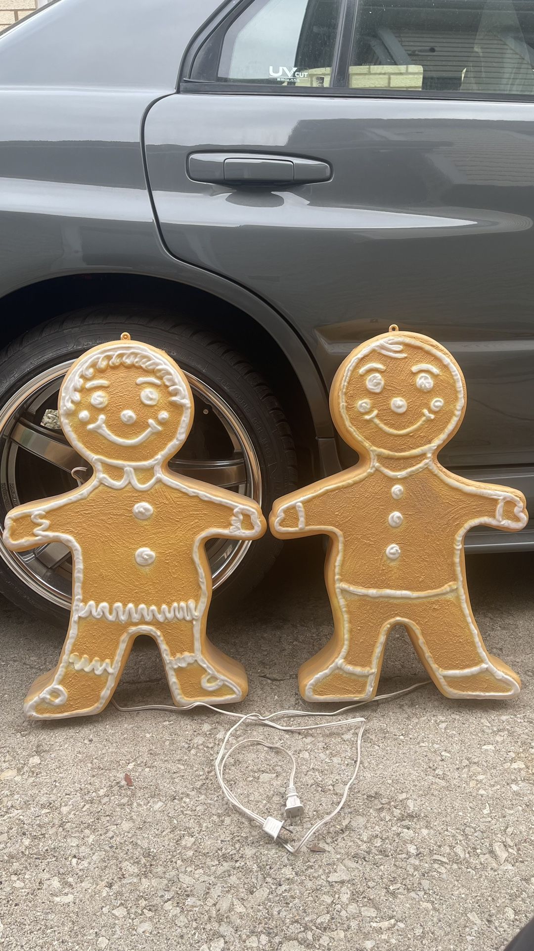 24” Vintage Pair of Lighted Gingerbread Men Christmas Decorations
