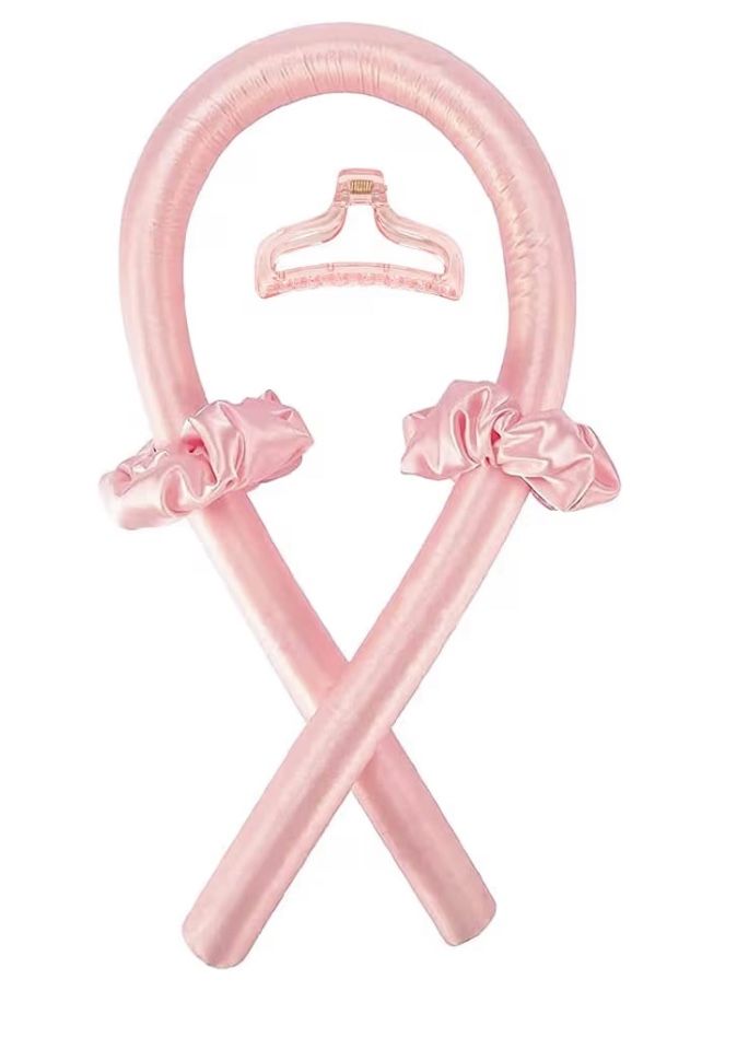 Heatless Curling Rod Headband Silk Ribbon Pink