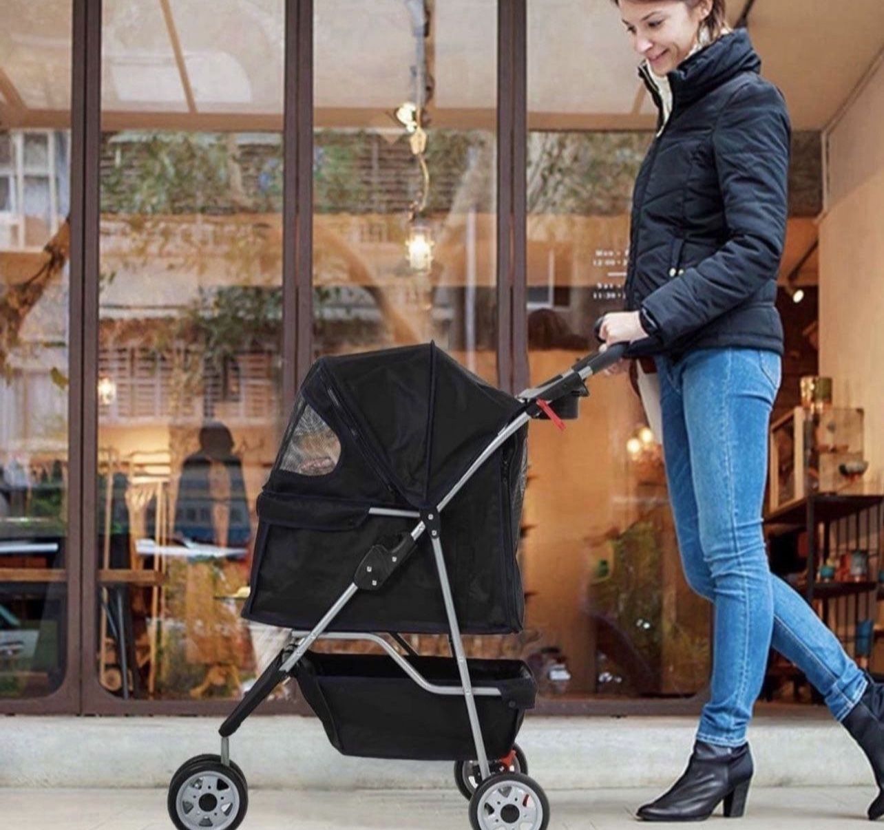 BestPet 3 Wheels Pet Stroller Dog Cat Cage Jogger Stroller for Medium Small Dogs Cats Travel Folding Carrier Waterproof Puppy Stroller with Cup Holder