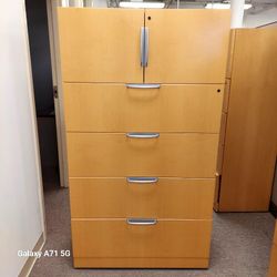 Haworth Maple Veneer Lateral File Cabinet With Overhead Storage. Price Per Each.