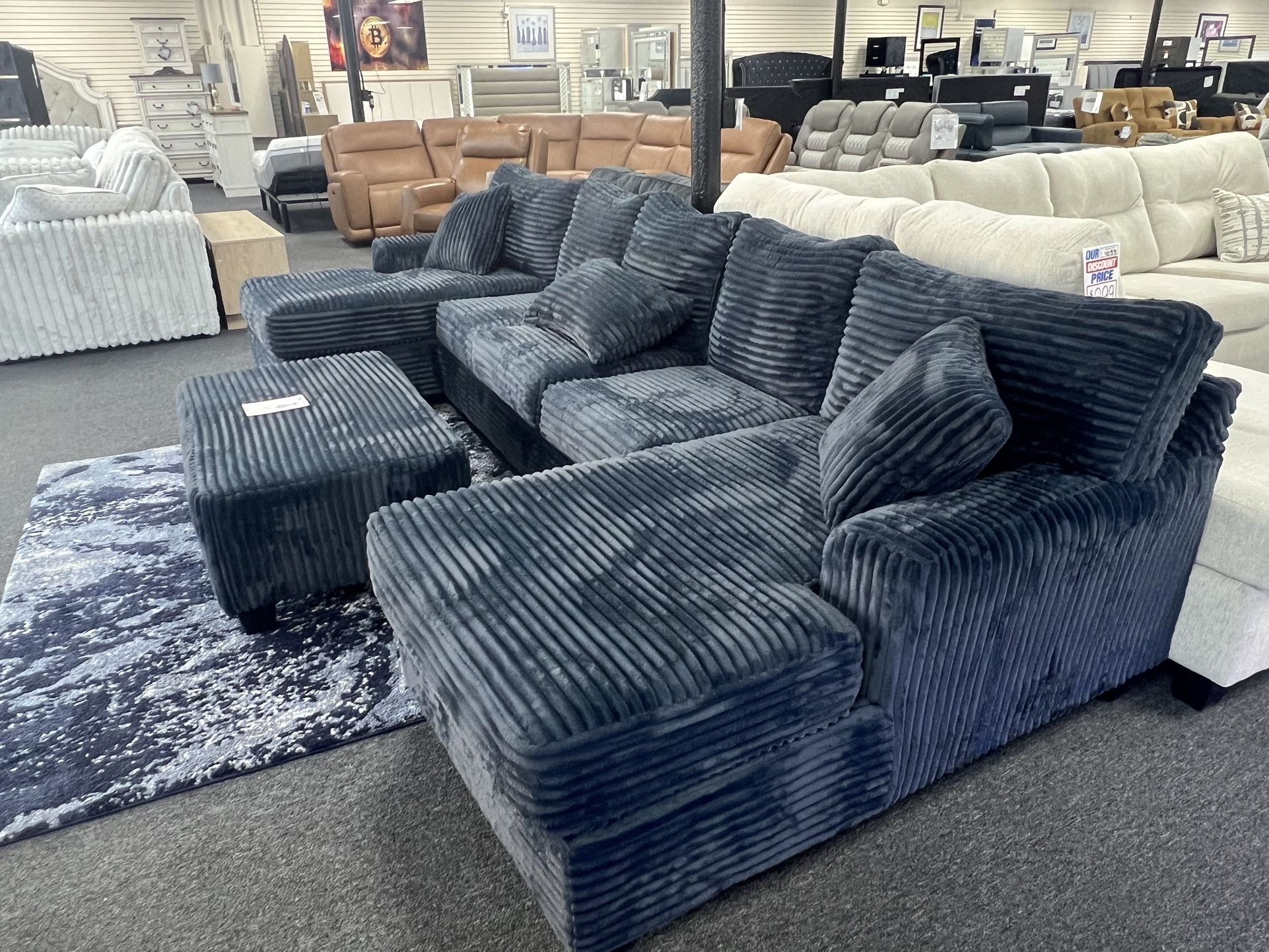 New 2 Chaise U Shape Navy Blue Sectional. Delivery & Set Up Available 
