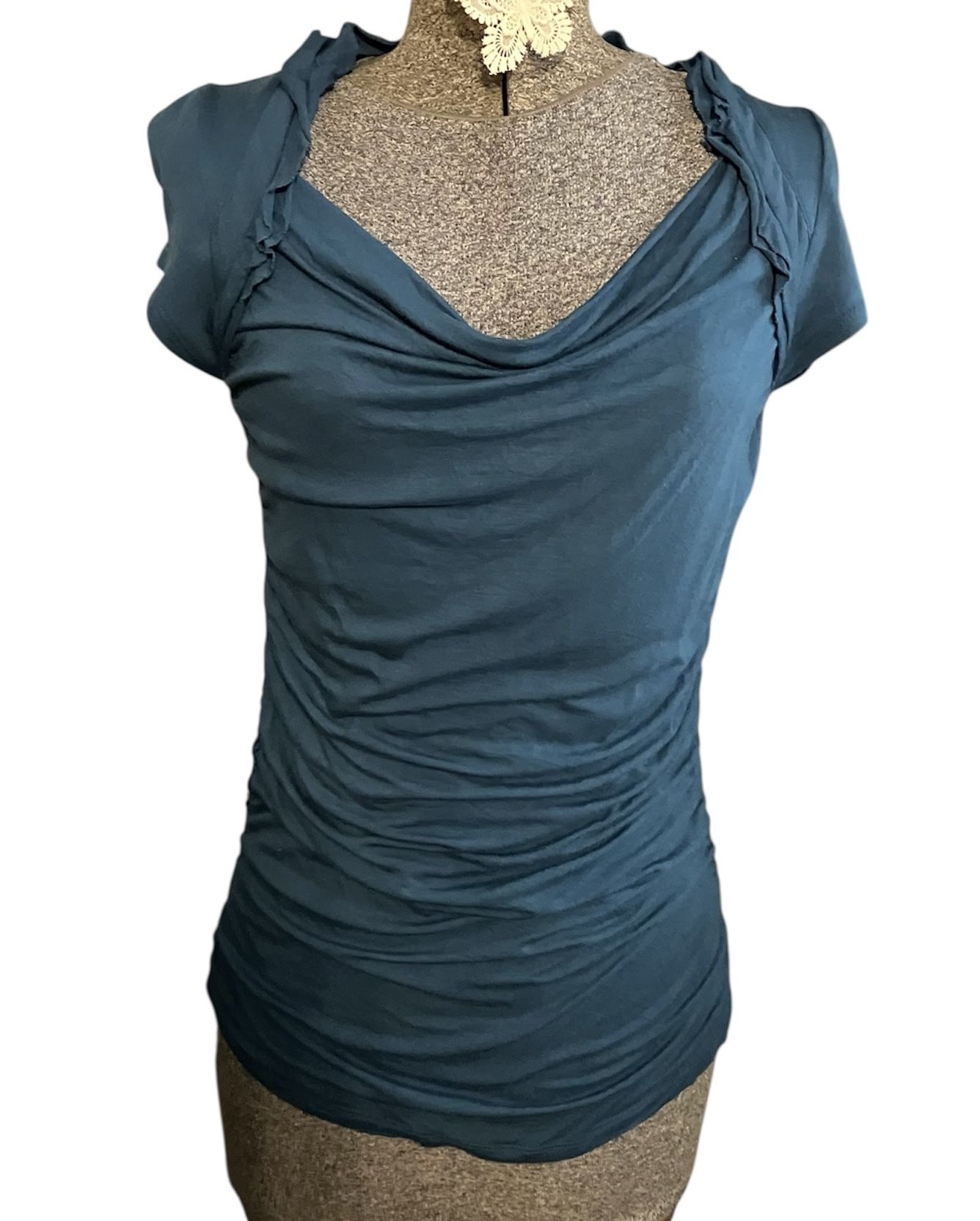 Kenar Teal Ruched Women's Blouse - Size M