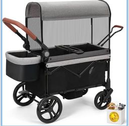 ELEMARA All-Terrain Stroller Wagon for 2 Kids, Foldable Kids Wagon Stroller Includes Removable Canopy,Mosquito net, Adjustable Push&Pull Handle,Snack