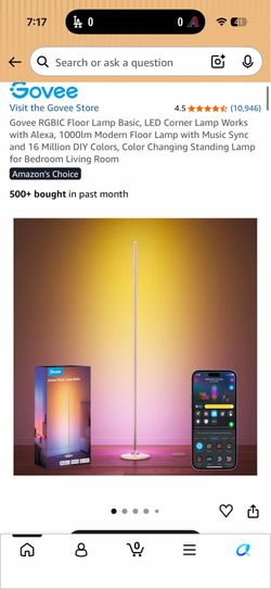 Govee RGBIC Floor Lamp Basic, LED Corner Lamp Works with Alexa, 1000lm Modern Floor Lamp with Music Sync and 16 Million DIY Colors, Color Changing Sta