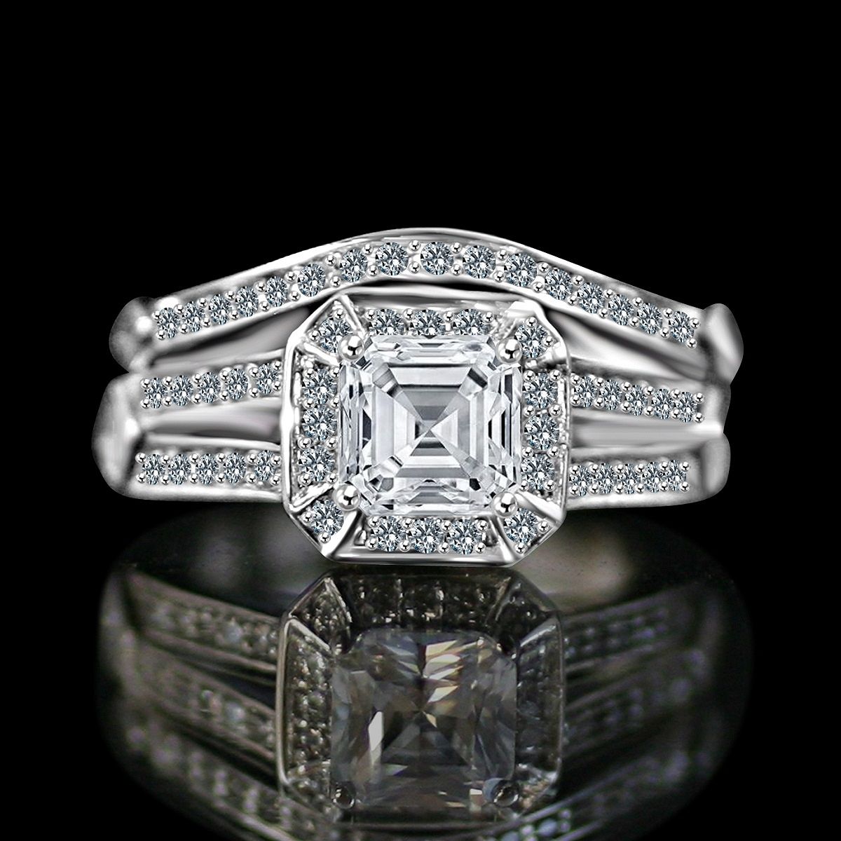 1 CT itensely Radiant Diamond Veneer Cubic zirconia Wedding/Engagement set in Sterling Silver Ring. 635R71637