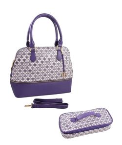 Iman Global Chic Women's Logo Print Dome Satchel Cosmetic Case HandBag Set

