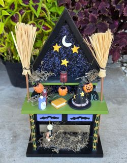 Halloween Spooky House Wizard Wall Tabletop Decor 15" Wood