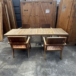 (2) Teak tables and (4) chairs