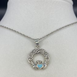 925 Irish Claddagh Turquoise Necklace 