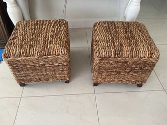 Set of 2 Woven Seagrass Ottoman Stools