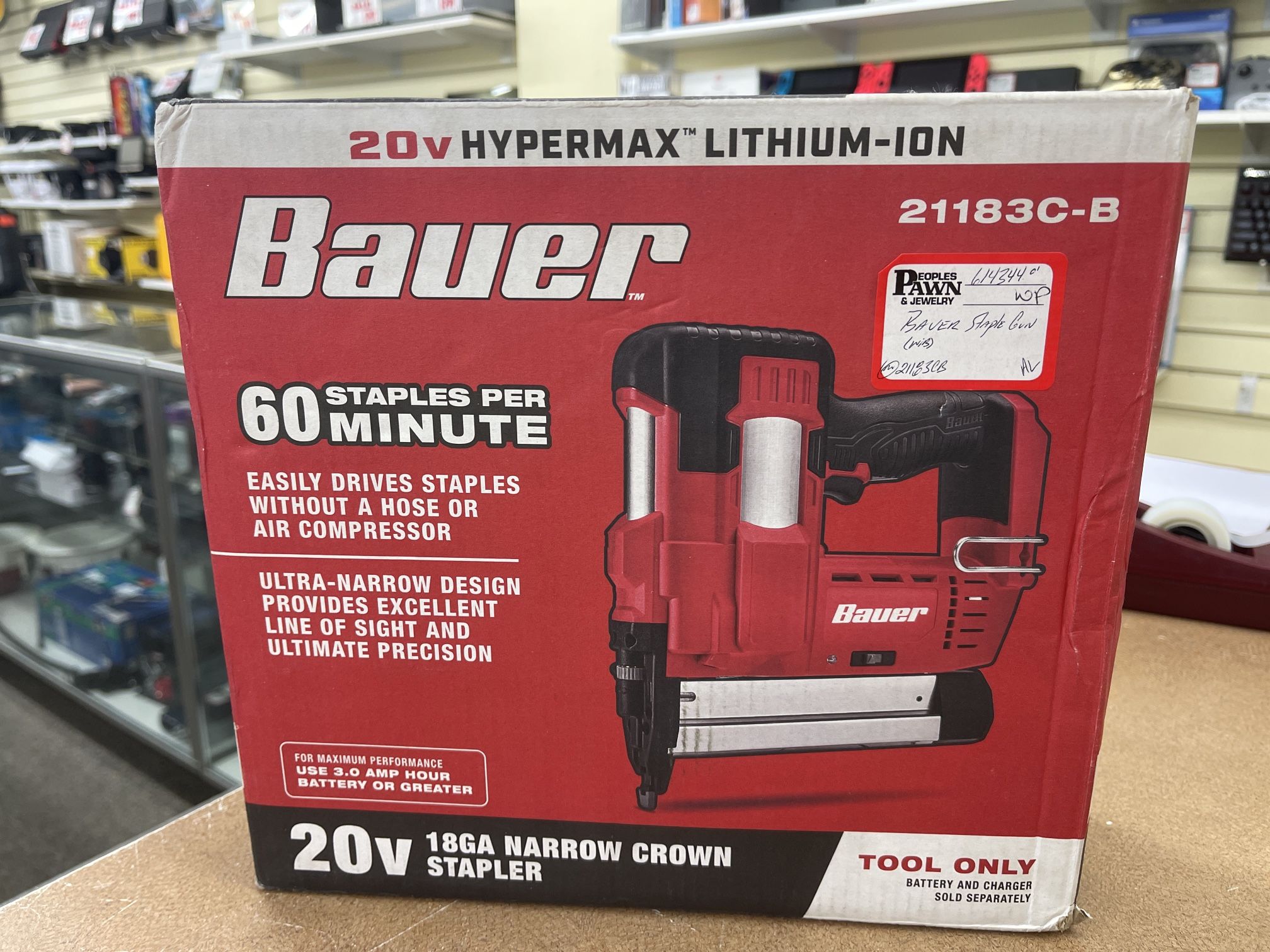 Bauer 20V Cordless 18 Gauge Narrow Crown Stapler Model 21183C-B