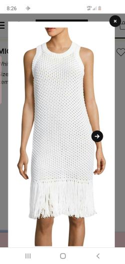 Michael Kors Knit Crochet Fringe Dress White XL
