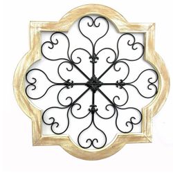 Farmhouse Rustic Wood And Scroll Metal Wall Decor
