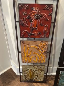 Metal Wall Art Three Panel Floral Decor