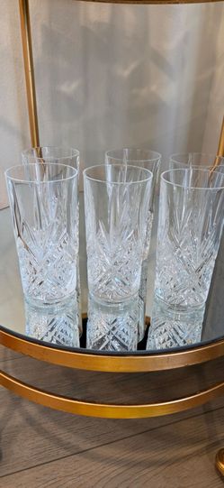 Six Brand New Elegant, Tall Crystal-style Highball Collins Glasses