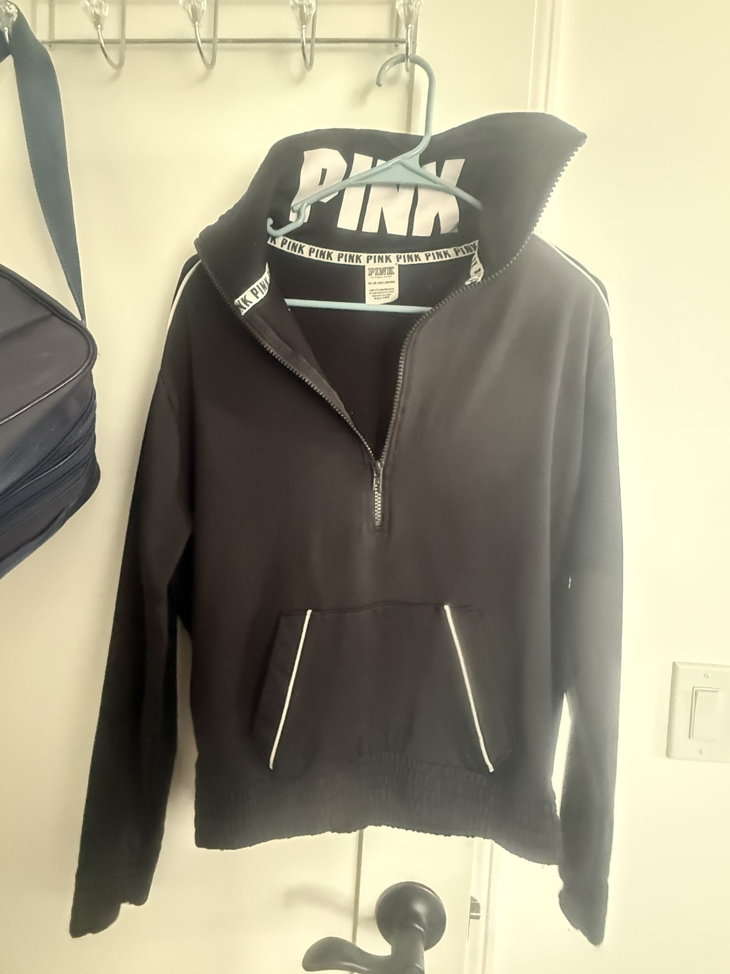 Pink Black Half Zip Up Sweater S