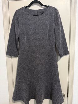 Ann Taylor Tweed Dress Womens 8 Heathered Gray Ruffle Hem Career Classic