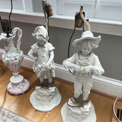 Three Vintage Porcelain Lamps Great Shape