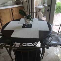 Kitchen Table and Chairs (Wood/Wrought Iron)