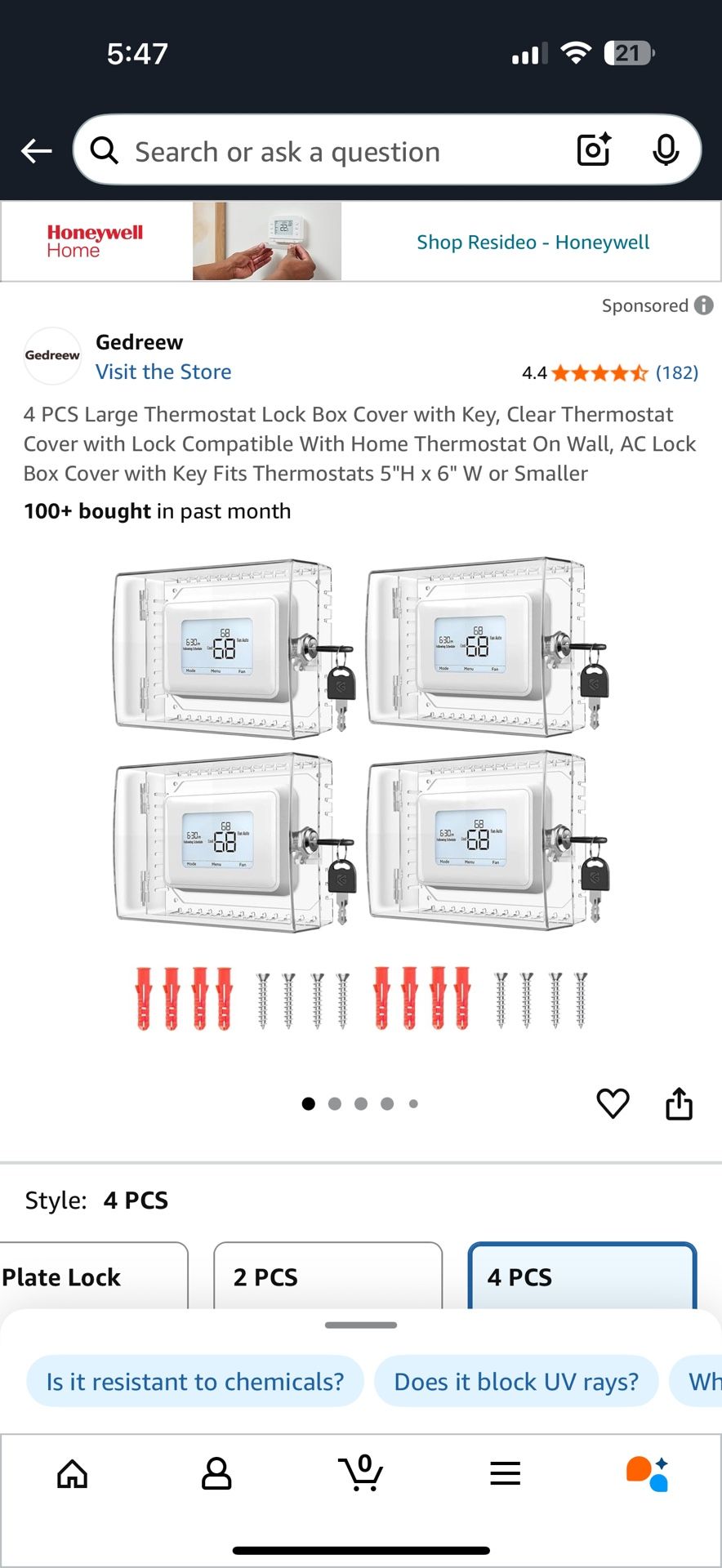 4 PCS Large Thermostat Lock Box Cover with Key,