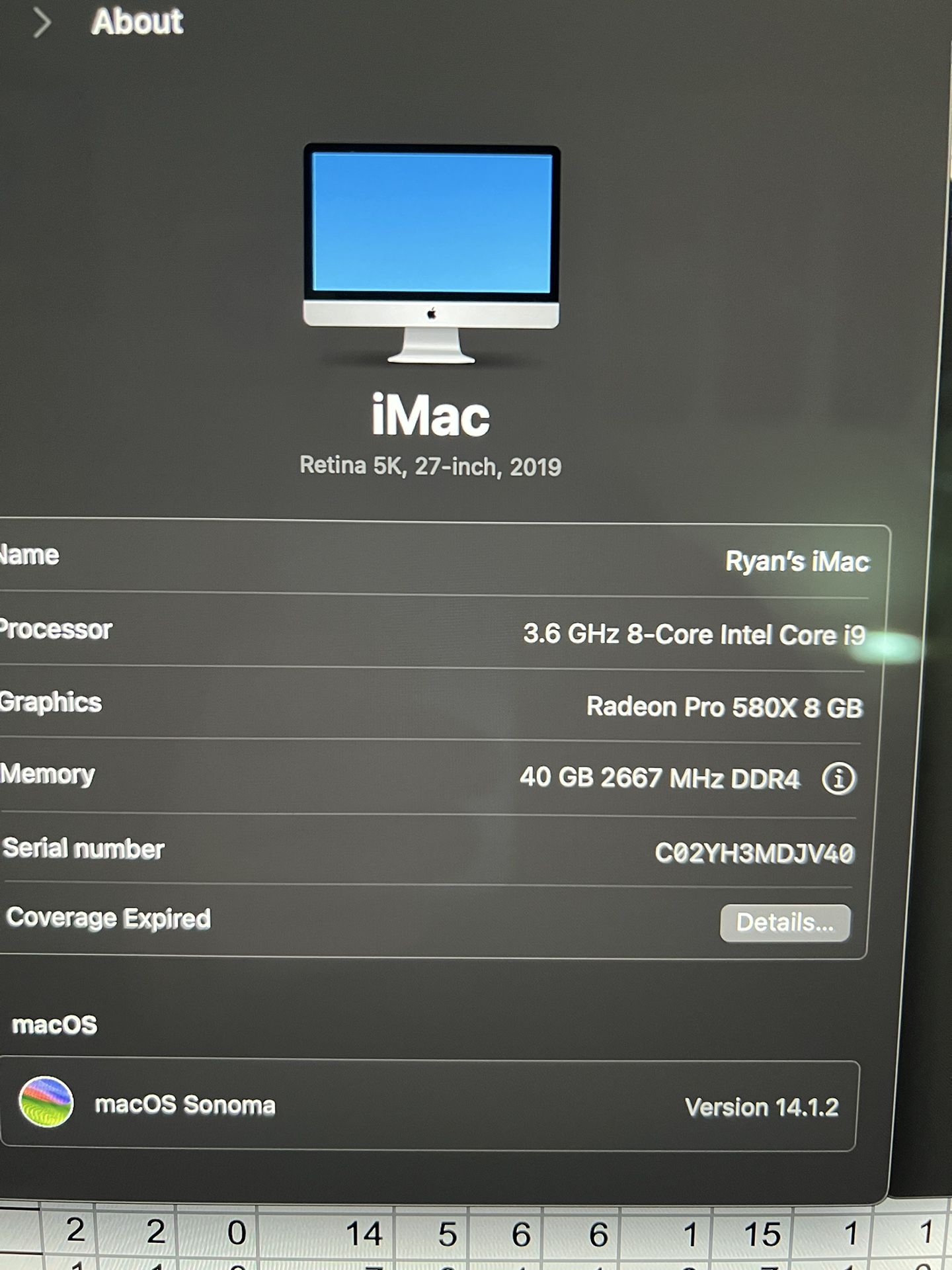 27” iMac 5K 40gb Ram i9 512gb