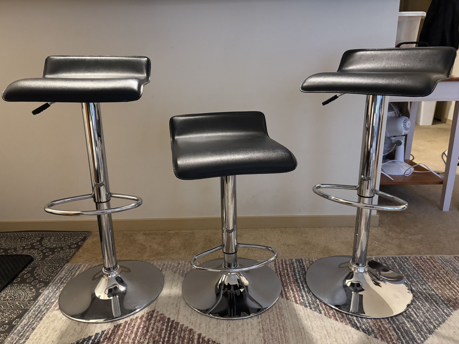 Adjustable Bar Stools(3) With Chrome Base