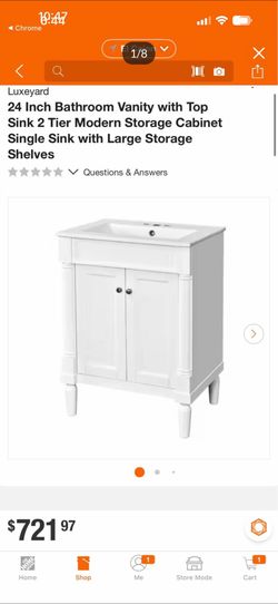 Luxeyard 24 Inch Bathroom Vanity with Top Sink 2 Tier Modern Storage Cabinet Single Sink with Large Storage Shelves