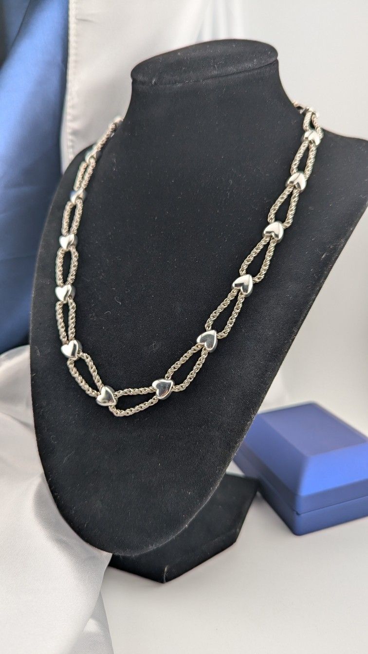 N5✨ Sterling Silver Heart Link Station Necklace 58g✨