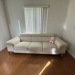  Beige Leather Sofa 