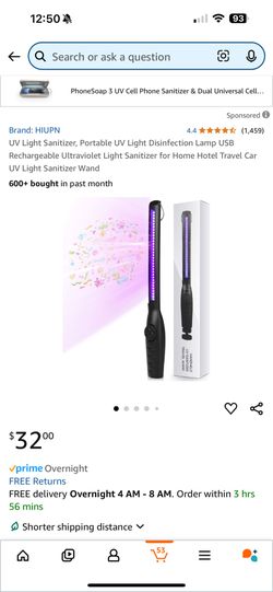 UV Light Sanitizer, Portable UV Light Disinfection Lamp USB Rechargeable Ultraviolet Light Sanitizer for Home Hotel Tra